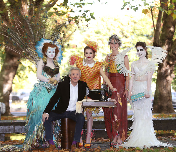 Louis Walsh pictured with students  (Left to right)Sarah Cox, Aideen Rafferty  ,Rebecca Breslin and  Siobhan Buggy when they annouced details  of the Bank of Ireland Junk Kouture Competition . The students showcased their fabulous junk outfits giving future entrants a taster of what can be achieved and is expected! The fashion competition, now in its sixth year, is open to all secondary school students in both the Republic and Northern Ireland. The challenge includes creating a couture outfit of any shape and size made by the least couture of materials  junk! The students must get their hands on industrial, commercial and domestic waste products and transform them into fashion masterpieces! With some great prizes on offer, the clock is now ticking for students and teachers a like to get creative. Online application will open January 11th and close at midnight January 29th 2016. Picture Brian McEvoy No repro fee for one use